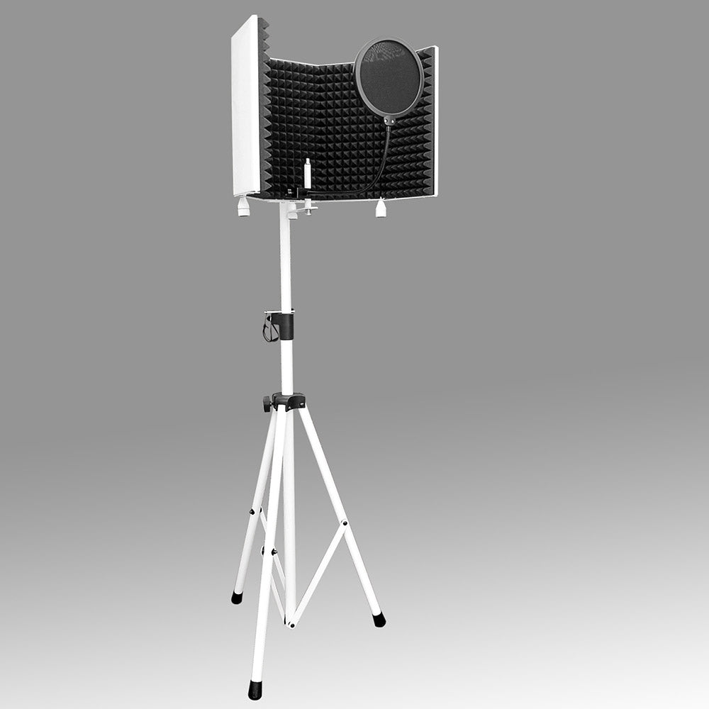 Microphone Isolation Shield White with Tripod Stand and Pop Filter  AxcessAbles SF-101KIT