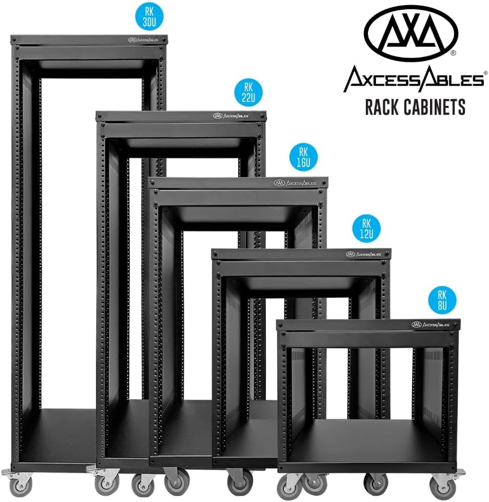 AxcessAbles RK 30U Rack-Mount Cabinet Case w/Caster Wheels (Compatible with US 10-32 (5mm) & European (6mm) Rack Standards.) Rack for AV, DJ, Home Theater, Network, Server, Computer, Electronics
