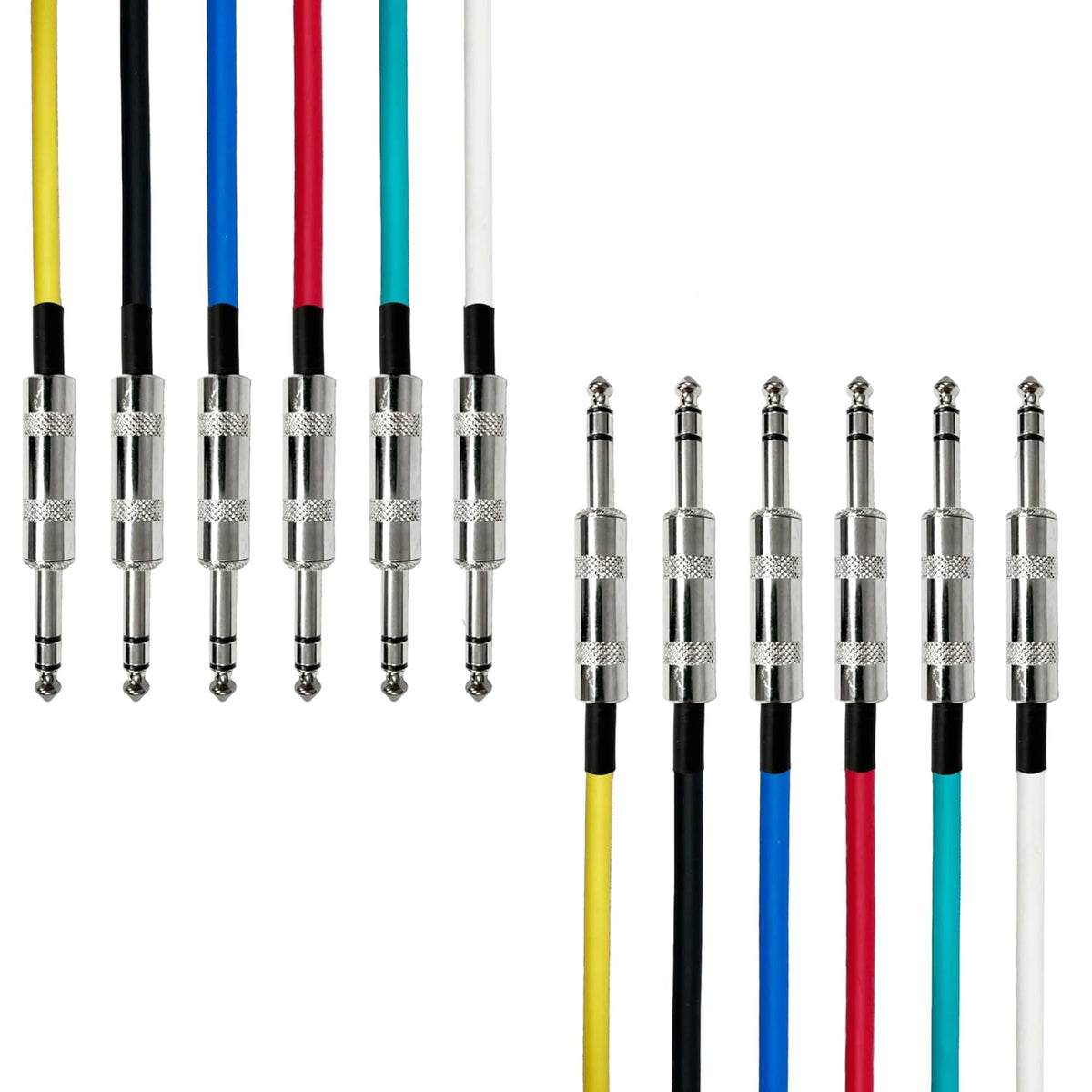 AxcessAbles Audio 1/4-Inch TRS Balanced Male to 1/4-Inch TRS Male Multi-Colored Instrument, Patch Cables w/ Metal Connectors (10ft - 6 Pack)