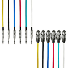 AxcessAbles Audio 1/4-Inch TRS Male to XLR Female Multi-Colored Speaker Cable Pack w/ Metal Connectors (3ft - 6 Pack)