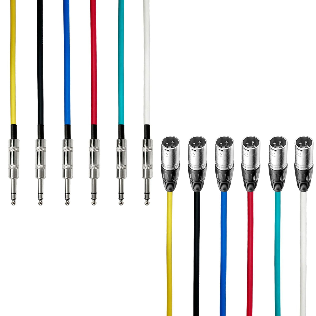 AxcessAbles Audio 1/4-Inch TRS Male to XLR Male Multi-Colored Speaker Cable Pack w/ Metal Connectors (15ft - 6 Pack)