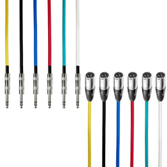 AxcessAbles Audio 1/4-Inch TRS Male to XLR Male Multi-Colored Speaker Cable Pack w/ Metal Connectors (6ft - 6 Pack)