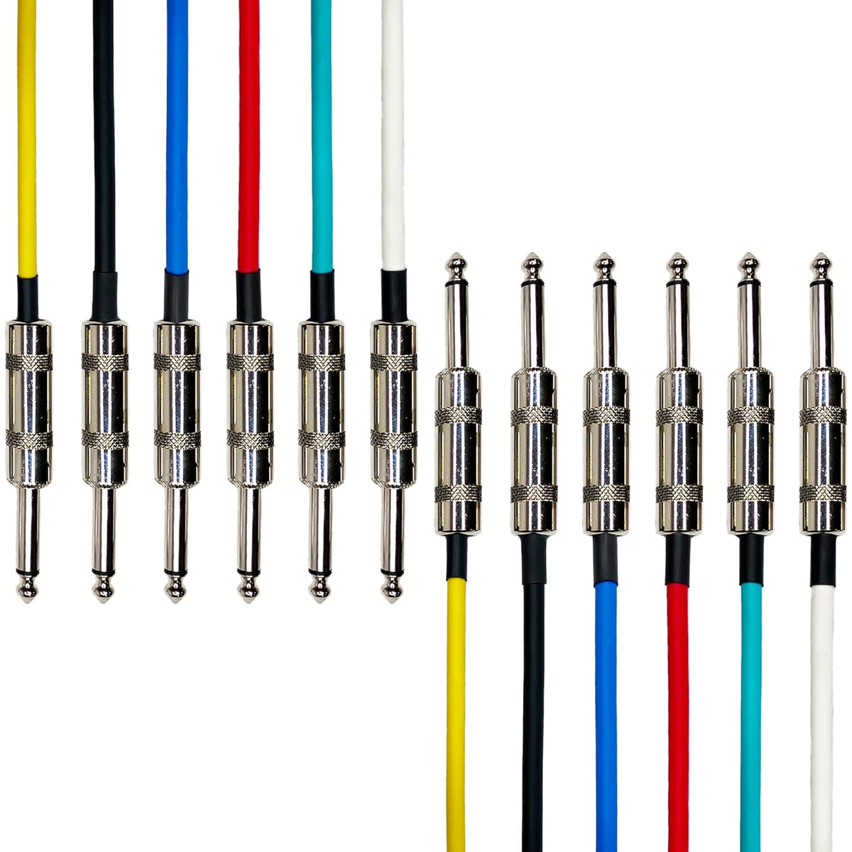 AxcessAbles Audio 1/4-Inch TS Male to 1/4-Inch TS Male Multi-Colored Instrument Cable Pack w/ Metal Connectors (2ft - 6 Pack)