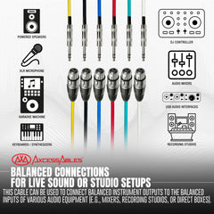 AxcessAbles Audio 1/4-Inch TRS Male to XLR Female Multi-Colored Speaker Cable Pack w/ Metal Connectors (6ft - 6 Pack)