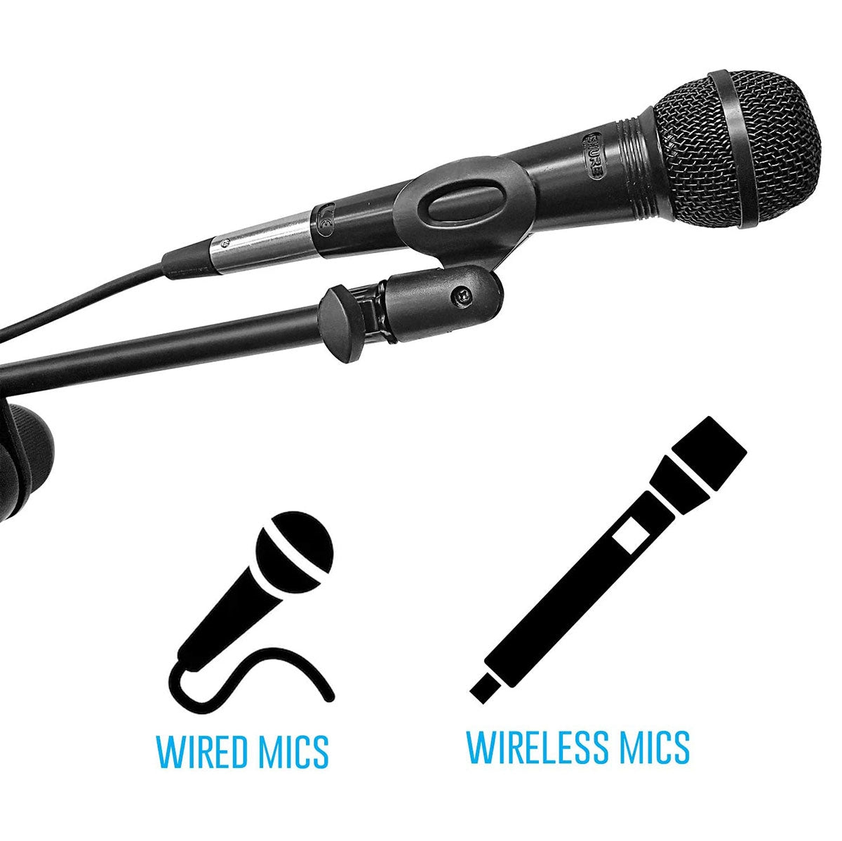 AxcessAbles One Hand Microphone Stand with Weighted Heavy Round Base and Quick Grip Height Adjustment - Telescoping Mic Boom Arm Included. Tall Microphone Stand for Singing (MS-201RB) (2-Pack) - Open Box