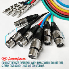 AxcessAbles Audio 1/4-Inch TRS Male to XLR Female Multi-Colored Speaker Cable Pack w/ Metal Connectors (2ft - 6 Pack)