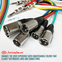 AxcessAbles Audio 1/4-Inch TRS Male to XLR Male Multi-Colored Speaker Cable Pack w/ Metal Connectors (6ft - 6 Pack)