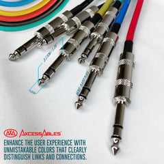 AxcessAbles Audio 1/4-Inch TRS Balanced Male to 1/4-Inch TRS Male Multi-Colored Instrument, Patch Cables w/ Metal Connectors (3ft - 6 Pack)