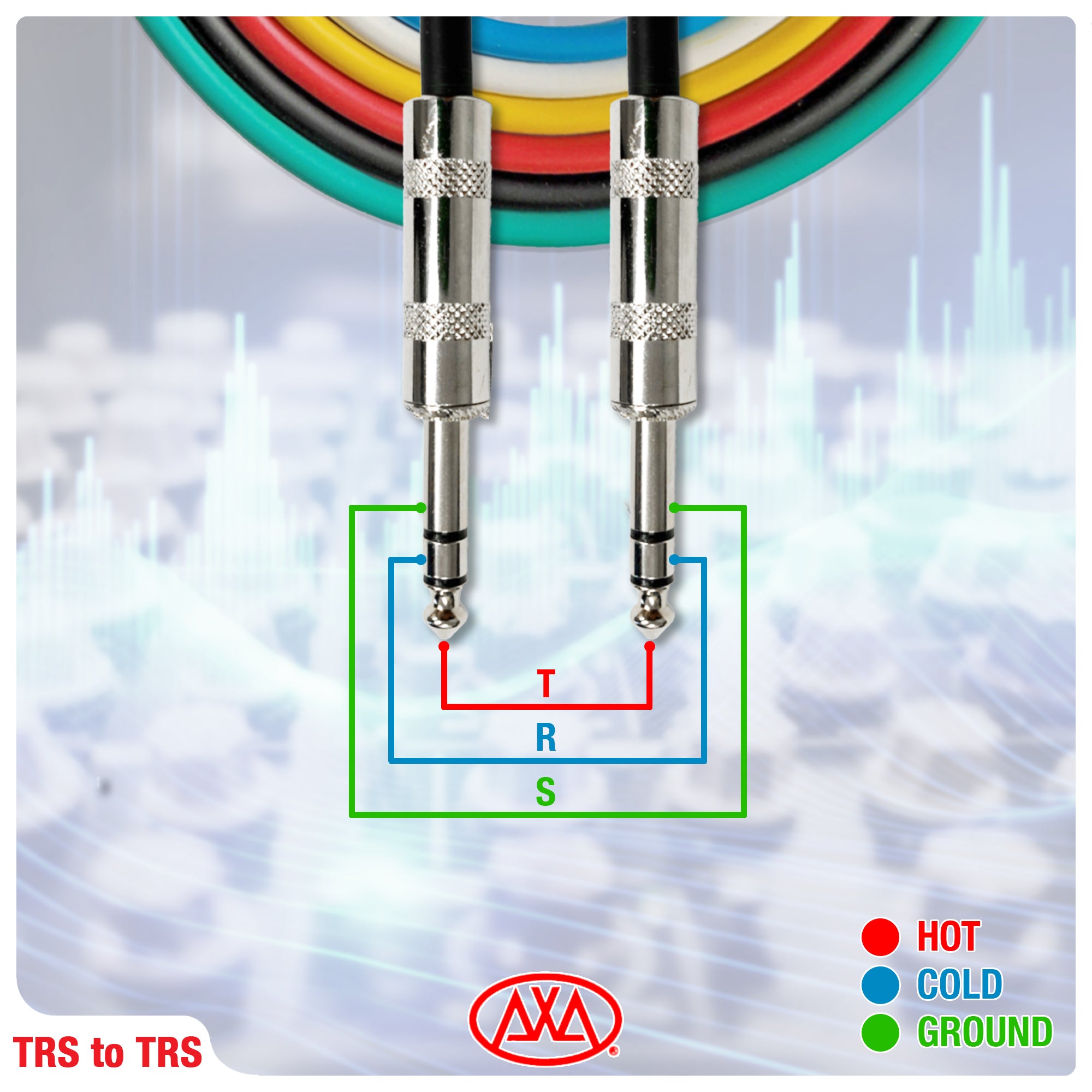 AxcessAbles Audio 1/4-Inch TRS Balanced Male to 1/4-Inch TRS Male Multi-Colored Instrument, Patch Cables w/ Metal Connectors (10ft - 6 Pack)