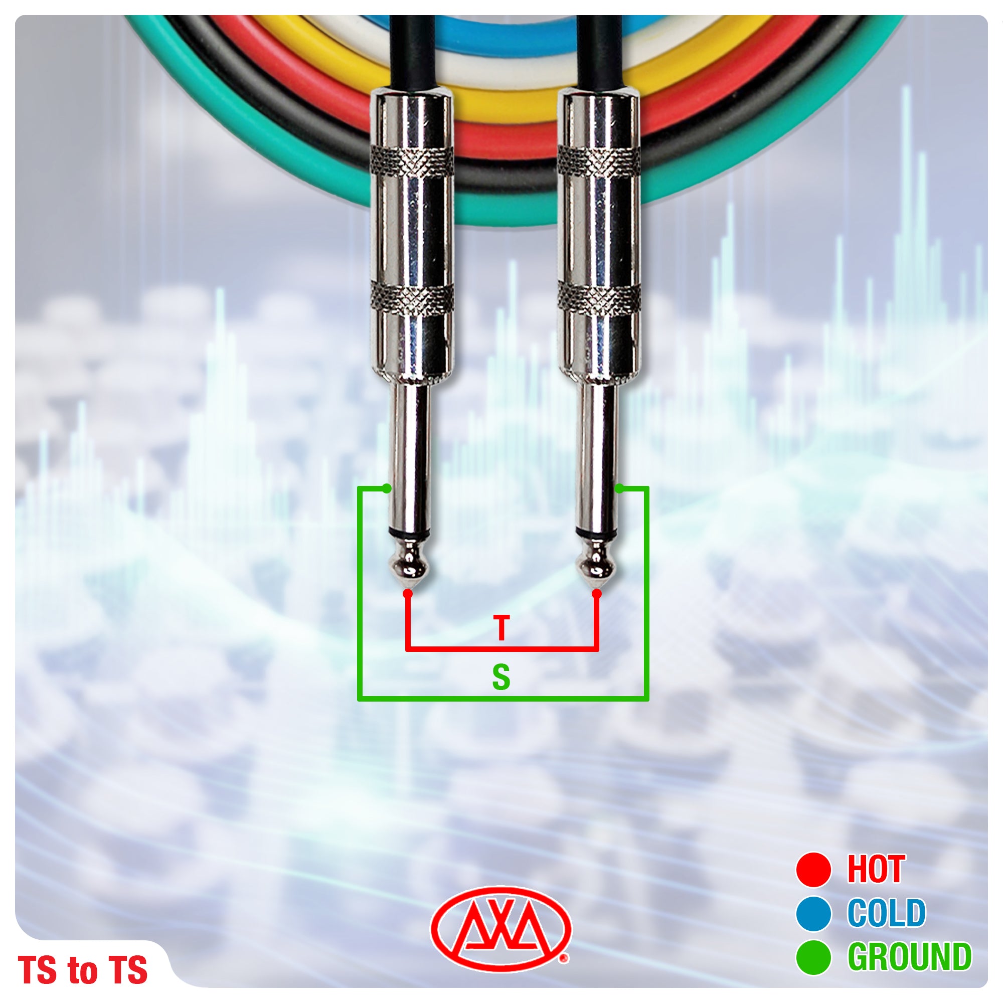 AxcessAbles Audio 1/4-Inch TS Male to 1/4-Inch TS Male Multi-Colored Instrument Cable Pack w/ Metal Connectors (3ft - 6 Pack)