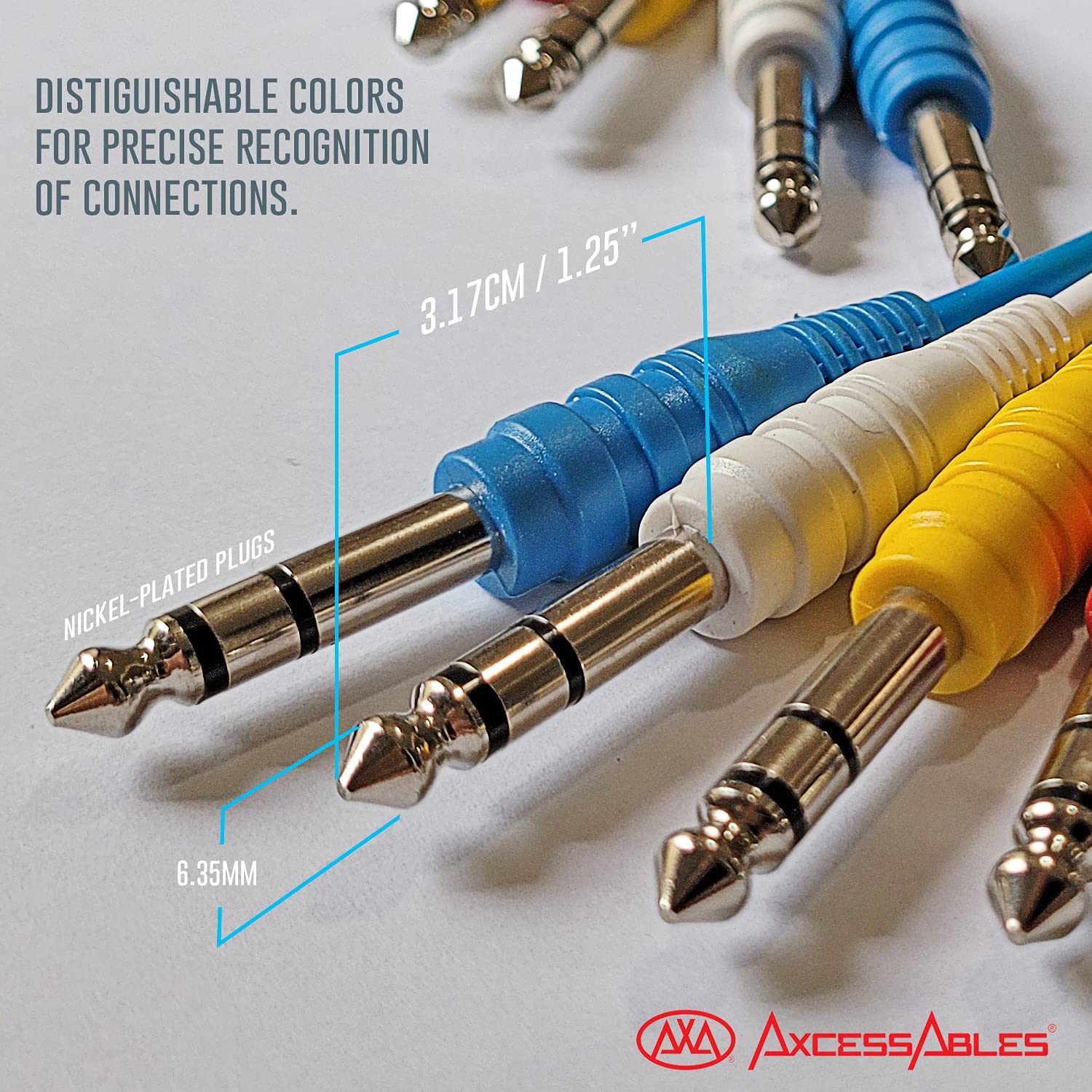 AxcessAbles AXCTRS14-P150 1/4-inch (6.35mm) TRS to Same Balanced Patch Cables 6-Pack (5ft)