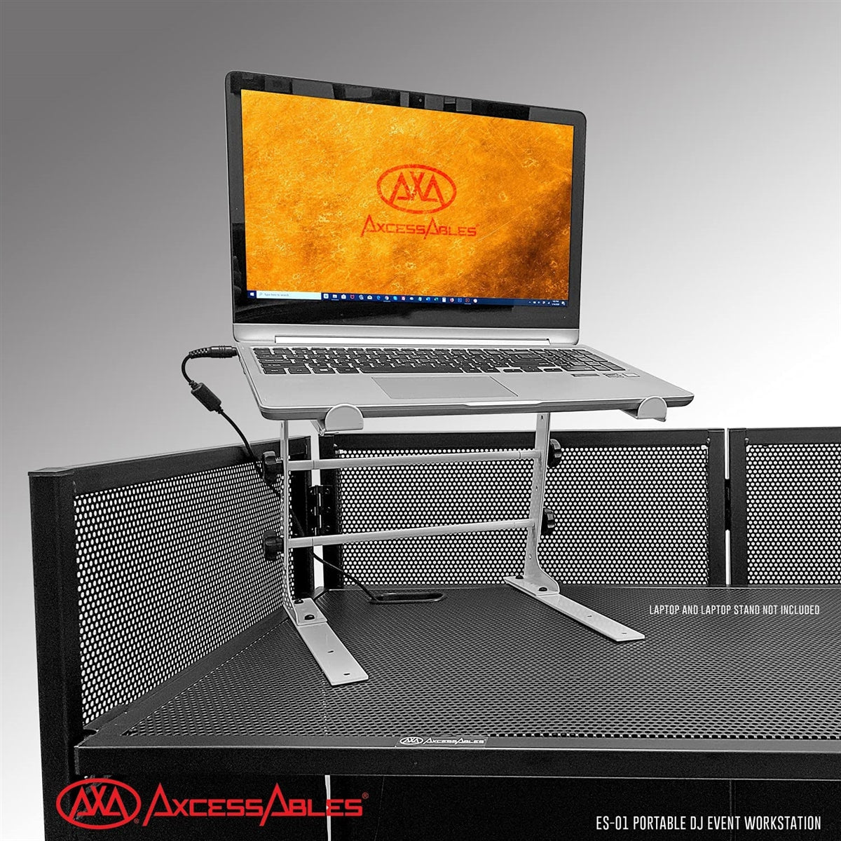 AxcessAbles Portable DJ Facade Booth Table with Black and White Scrims,  Carry Cases | Standing DJ Booth - 40 x 20 | DJ Controller Stand | Recording