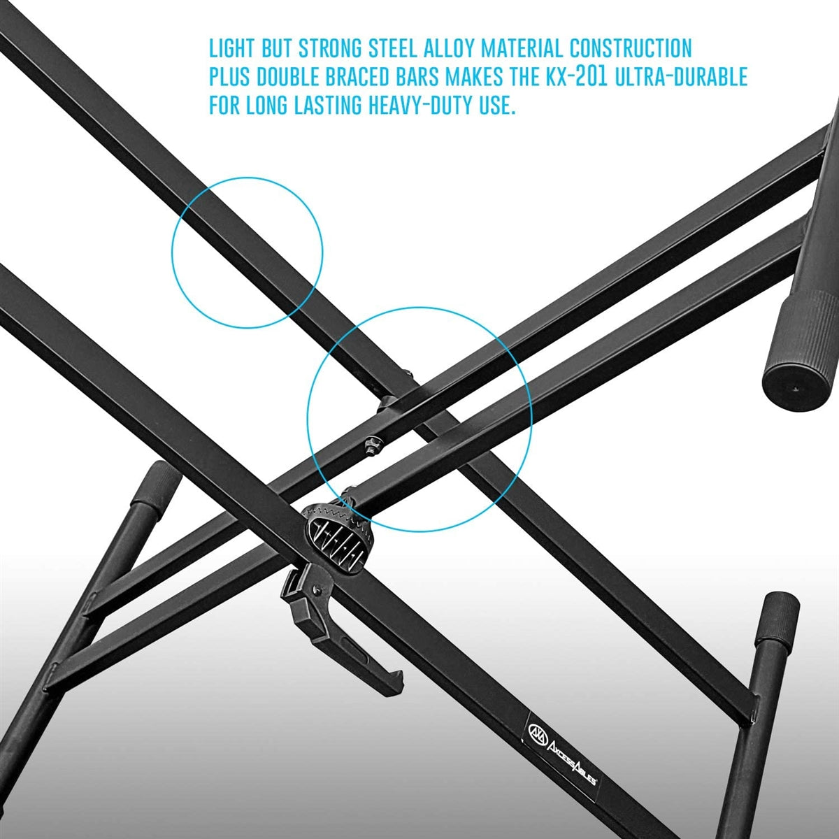 AxcessAbles KX-201 Double X Keyboard/ DJ Coffin Case Stand with 100LB Capacity. No Assembly Required.