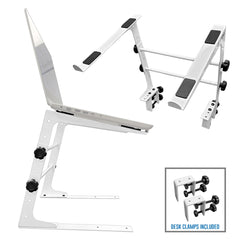 AxcessAbles DJ Controller Stand with Adjustable Height and Table Security Clamps| DJ Computer Stand| Laptop Stands for DJ, Desktop, Audio Mixers and Music Production (LTS-02 White)