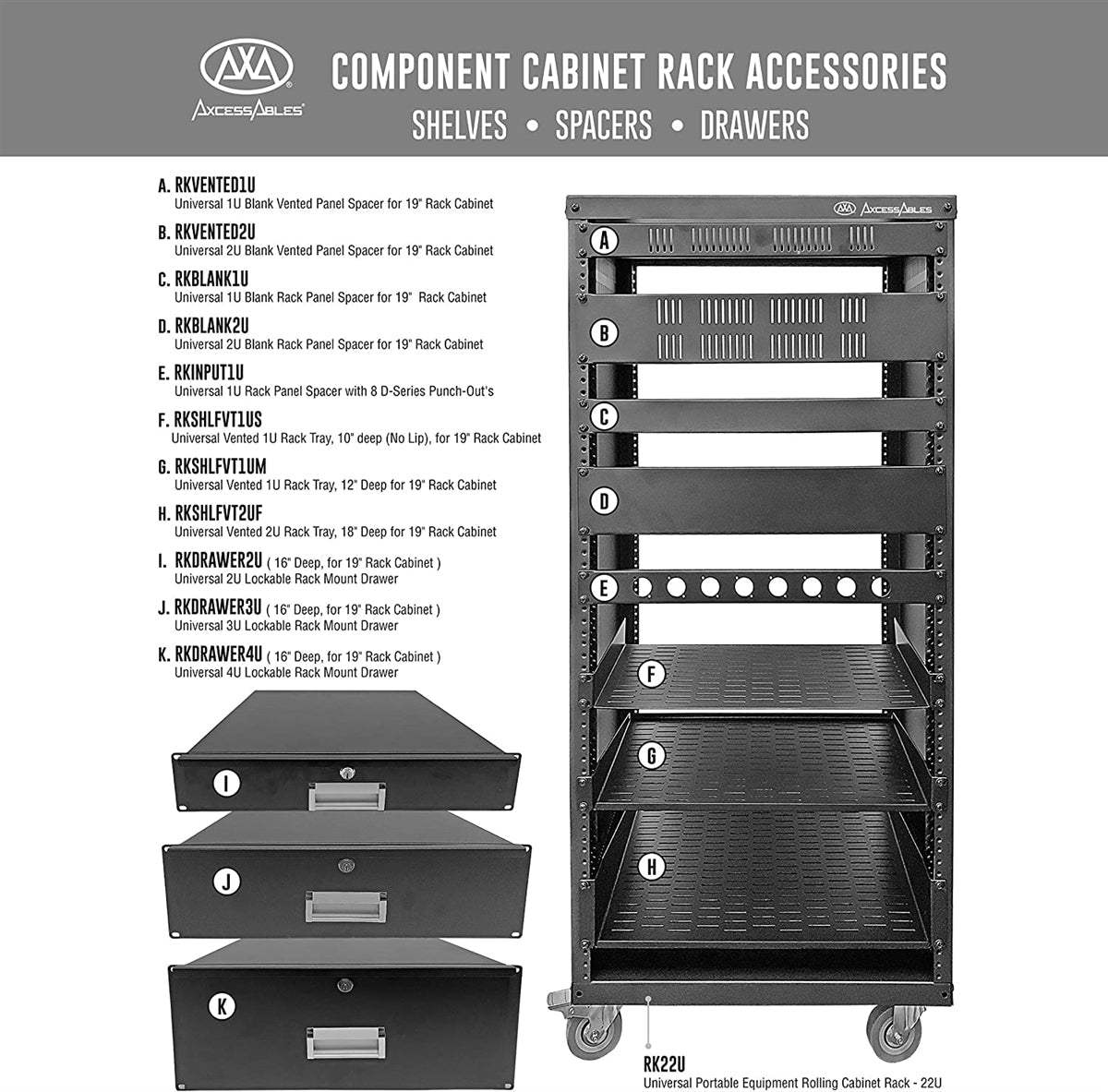 AxcessAbles 2U Locking Rack Drawer