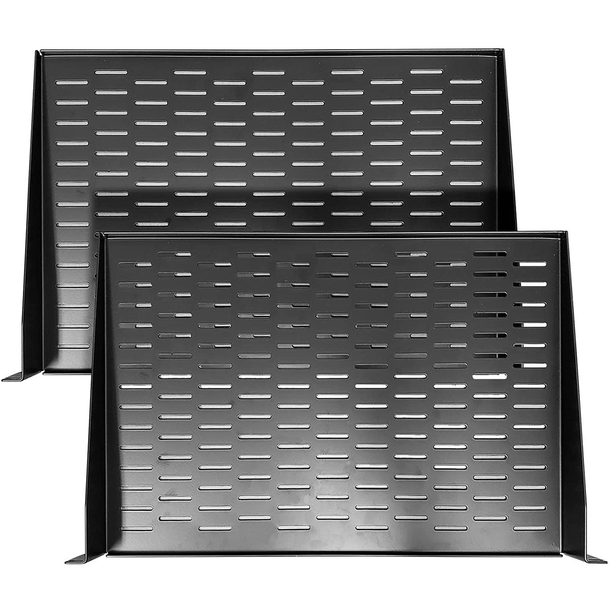 AxcessAbles 1U Vented Server Rack Shelf | 1U Universal Rack Shelf with Protective Edges for 19" AV Equipment Rack & Cabinet| 12" Deep with Edges. | Single Cast Steel| 44lb Capacity (2-Pack)