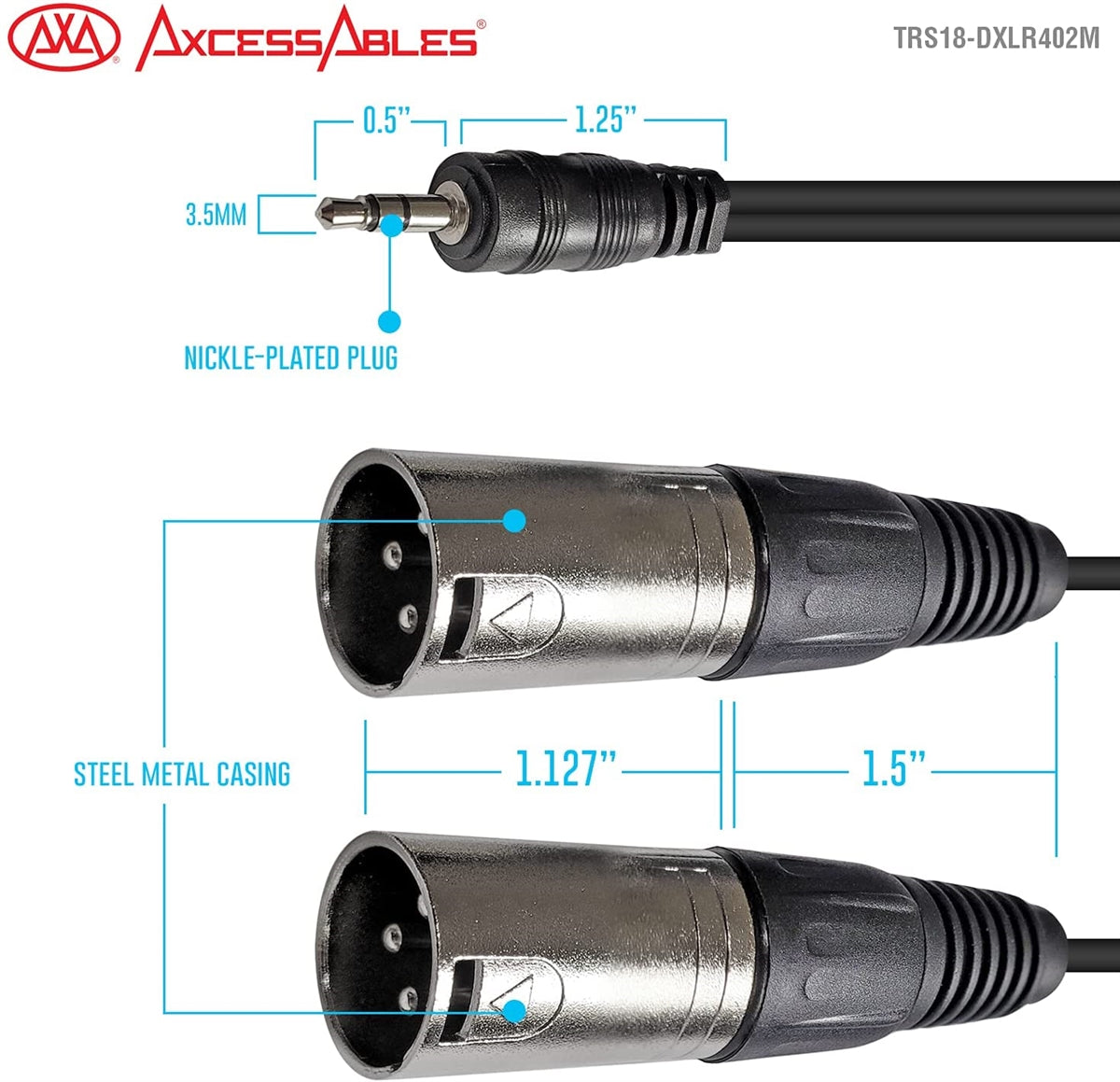 XLR Female to 3.5mm TRS Stereo Cable,1/8 inch Mini Jack to XLR