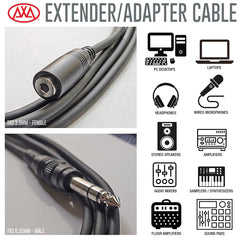 AxcessAbles TRSF18-TRSM14 1/8 inch (3.5mm) TRS Female to 1/4 inch (6.35mm) TRS Male Headphone Extension Cable (10ft)