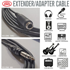 AxcessAbles 1/4-inch (6.35mm) TRS Male to 1/4-inch (6.35mm) TRS Female Headphone Extension Cable (10ft) for Microphones, Audio Applications, Home Studios, Professional Studios (10-Pack)