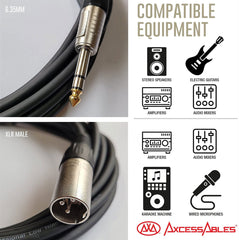 AxcessAbles 15ft Long 1/4 inch TRS to XLR Male Balanced Audio Cable | US Based Co. | Quarter Inch Stereo to XLR Male Audio| 6.35mm TRS to XLR Cable 15ft Cable for Mixers, Studio Speakers, Interfaces (2-Pack)