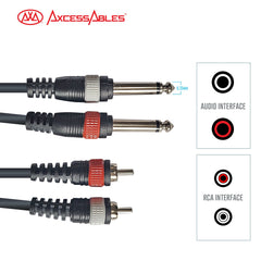 AxcessAbles Dual 1/4 Inch TS to Dual RCA Audio Interconnect Cable 10ft | Dual 6.35mm Male Jack to Dual RCA | 10ft DTRS to DRCA Unbalanced Patch Cables