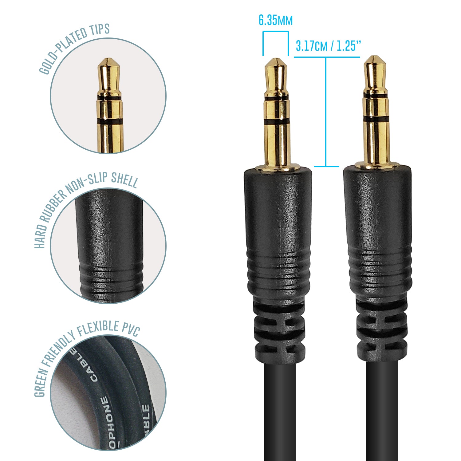AxcessAbles 1/8 Inch TRS Instrument Cable 10ft | 3.5mm Male Jack Stereo  Audio Cord | 10ft TRS to TRS Balanced Patch Cable